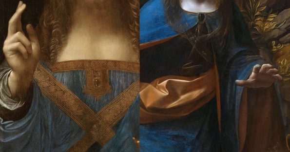 Справа: фрагмент картины «Мадонна в скалах». 1499-1508 гг. Национальная Лондонская галерея.