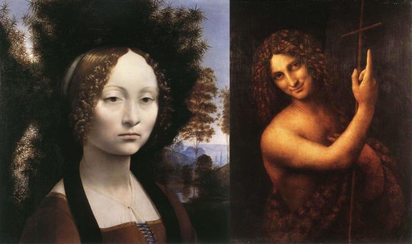 Слева: Портрет Джиневры Бенчи. 1476 г. Национальная галерея Вашингтона. Справа: Святой Иоанн Креститель. 1513-1516 гг. Лувр, Париж